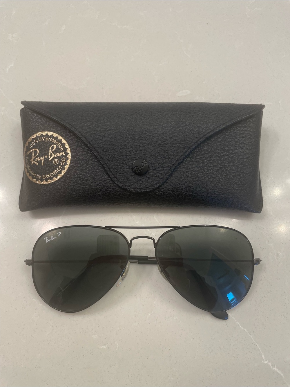 Ray-Ban Aviator Sunglasses in Black with Green Lenses